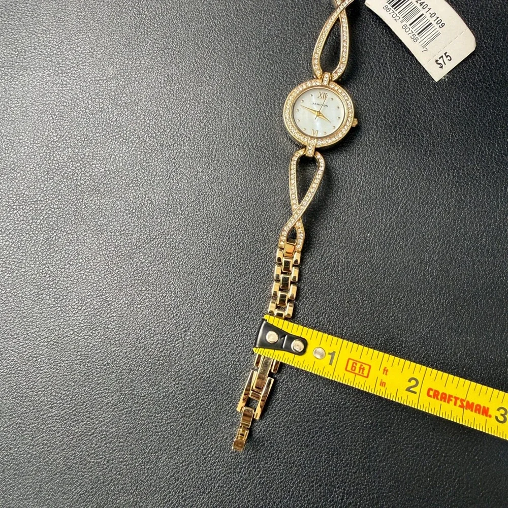 MSRP $75 Armitron 75/5536GP Crystal Accented‎ Gold-Tone Open Bracelet Watch Ne